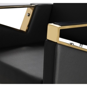 Set Mobilier frizerie cu 2 scaune coafor si scafa frizerie profesionala, negru cu auriu - Img 2