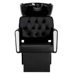 Set mobilier frizerie cu scafa, 2 scaune coafor, 2 oglinzi Led, Negru cu Argintiu - Img 3