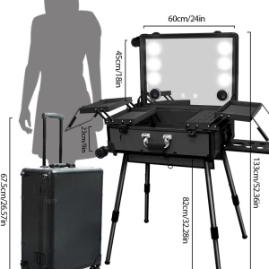 Statie machiaj portabila, profesionala, mare, LED, neagra, cu boxa, USB, Bluetooth, Radio - Img 6