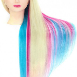 Cap pentru practica coafat manechin par des sintetic 60 cm Blond Albastru - Img 2