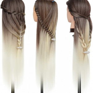 Cap practica manechin Ardette, CPOM, blond ombre, 55-65cm, des, pentru frizerie coafor, cu suport - Img 7