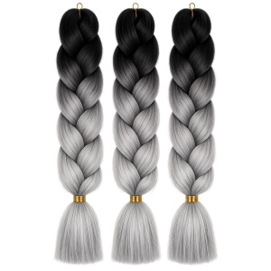 Extensii par sintetic coada jumbo ombre pentru impletituri negru gri - Img 2