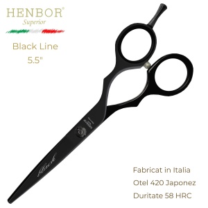 Foarfecă de Tuns Profesională Henbor Black Line 5.5" – Oțel Inoxidabil 420, 58 HRC, Fabricată în Italia