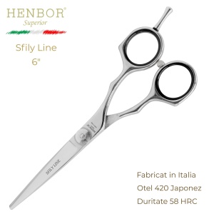 Foarfecă Profesională de Tuns Henbor Sfily Line 6" – Oțel Inoxidabil 420, 58 HRC, Fabricată în Italia