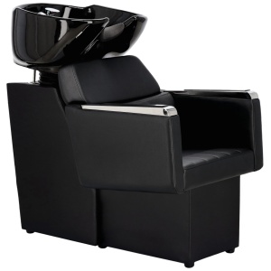 Mobilier salon frizerie cu 2 scaune coafor si scafa frizerie, Negru cu argintiu, Eva - Img 3