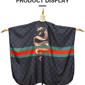 Pelerina tuns neagra cu imprimeu cobra, cu elastic la gat, pentru frizerie si coafor - Img 3