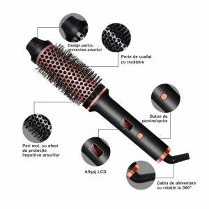 Perie electrica pentru volum cu aer cald pentru coafat parul, uscare, indreptare, bucle si styling - Img 5
