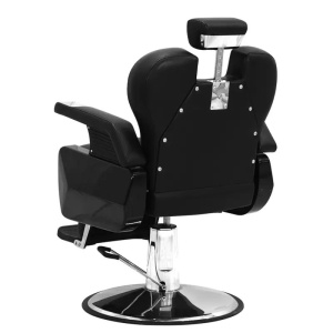 Scaun barber shop profesional, rabatabil, reglabil, cu tetiera, negru cu argintiu - Img 4