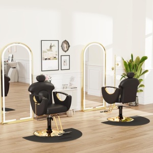 Scaun frizerie barber profesional, reglabil, cu tetiera, rabatabil pe spate, negru cu auriu - Img 8