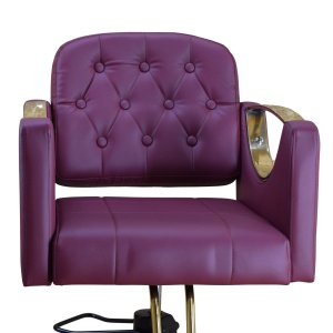 Scaun frizerie coafor, hidraulic, Rosu Inchis Bordo cu Auriu gold, reglabil, profesional - Img 4
