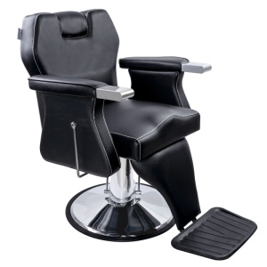 Scaun frizerie profesional, rabatabil, reglabil, cu tetiera, negru cu argintiu