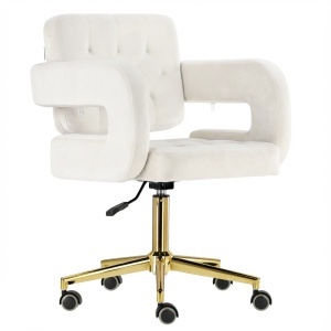 Scaun manichiuriste Luxos pentru salon infrumusetare, gri cu auriu, hidraulic, reglabil pe inaltime