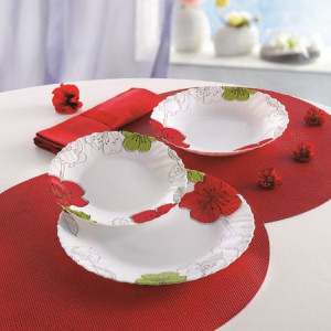 Serviciu de masa 18 piese Luminarc Lina, opal, Alb cu Rosu, imprimeu floral