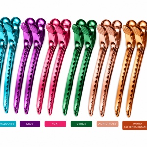 Set 12 Clipsuri Coafor Metalice Profesionale 10,5 cm, Multicolore – Clame Frizerie