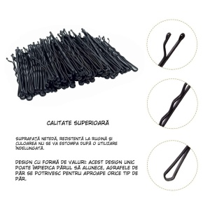 Set agrafe coafor 500 g + ace de coc 500 g – negre, mărimea 6, ondulate, pentru coafor, balet și cocuri profesionale - Img 10