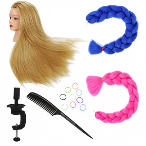 Set cap practica manechin Laura cu extensii colorate pentru exersat coafuri impletituri salon frizerie - Img 2