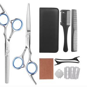 Set foarfecă tuns și filat profesionale – frizerie & coafor, cu brici