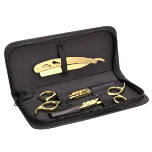 Set frizerie complet profesional cu foarfeca tuns filat, 14 piese, Gold auriu, Barber - Img 2