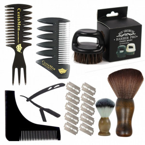 Set pentru ingrijire barbati BarberPro cu brici clasic metalic pamatuf piepteni perie barba