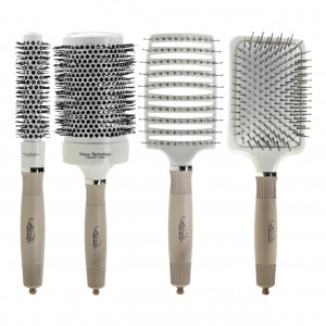 Set perii coafor profesionale, SK5GR, 4 bucati, nano ceramice, gri, rotunde, antistatice, pentru frizerie coafor - Img 1