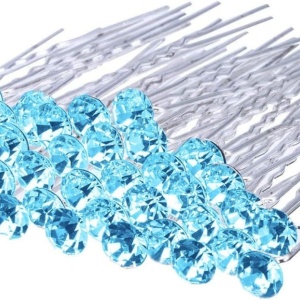 Ace par cu cristale turquoise, 20 buc, pentru coafuri mireasa, nasa, botez