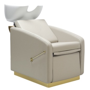 Amenajare salon coafor de Lux cu 2 scaune coafor si scafa frizerie profesionala, bej cu auriu, oglinzi Led - Img 3