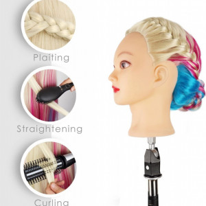 Cap pentru practica coafat manechin par des sintetic 60 cm Blond Albastru - Img 3