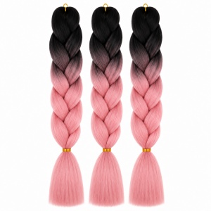 Extensii par sintetic coada jumbo Pink Ombre pentru impletituri negru roz - Img 2