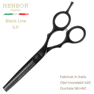 Foarfecă de Filat Profesională Henbor Black Line 5.5" – 35 Dinți, Oțel Inoxidabil 420, 58 HRC, Fabricată în Italia