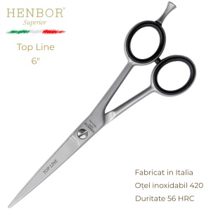 Foarfecă de Tuns Profesională Henbor Top Line 6" – Oțel Inoxidabil 420, 56 HRC, Fabricată în Italia