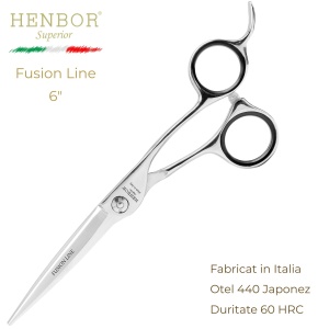 Foarfecă Profesională de Tuns Henbor Fusion Line – Oțel Japonez 440, 60 HRC, Fabricată în Italia
