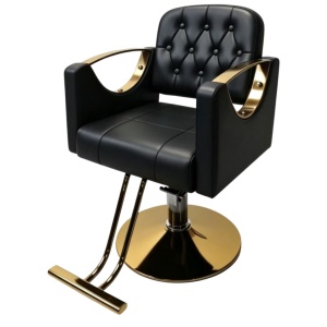 Mobilier salon frizerie cu 2 scaune coafor si scafa frizerie, Negru cu auriu - Img 4