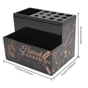 Organizator frizerie pentru ustensile – suport foarfece și perii, plastic dur, compartimentat, negru, 13.5×10.3×10.7 cm - Img 5