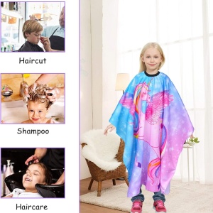 Pelerina tuns copii pentru fetite, roz, cu imprimeu unicorn, impermeabila, pentru coafor - Img 5