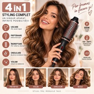 Perie electrica pentru volum cu aer cald pentru coafat parul, uscare, indreptare, bucle si styling - Img 4