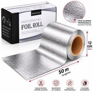 Rola folie aluminiu profesionala pentru vopsit parul, 12 cm X 50 m, frizerie, coafor