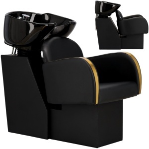 Scafa coafor profesionala neagra cu auriu, cu bazin ceramic negru