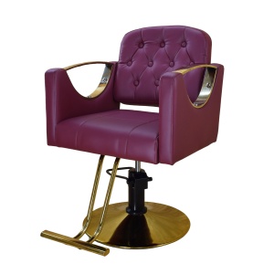 Scaun frizerie coafor, hidraulic, Rosu Inchis Bordo cu Auriu gold, reglabil, profesional