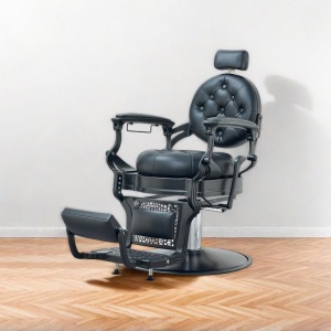 Scaun frizerie Kingsley negru profesional – reglaj hidraulic, spătar ergonomic, bază stabilă - Img 5