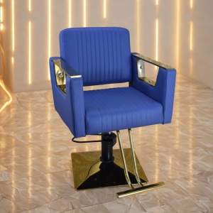 Scaun frizerie și coafor hidraulic Albastru cu finisaje Auriu Gold – Profesional, Reglabil - Img 2