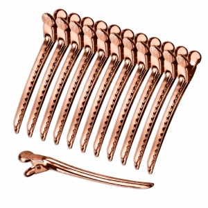 Set 12 Clipsuri Coafor Metalice Profesionale 10,5 cm – Clame Frizerie, Auriu Rose