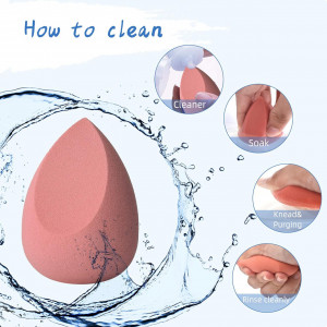 Set bureti machiaj tip beauty blender, 4 bucati, roz, in cutie de depozitare din plastic - Img 6
