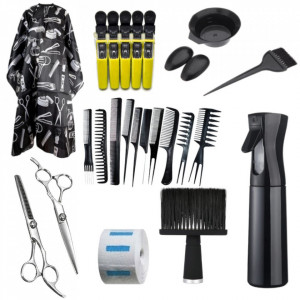 Set complet frizerie coafor Seno01 cu foarfeca tuns filat pelerina pamatuf pulverizator tuns