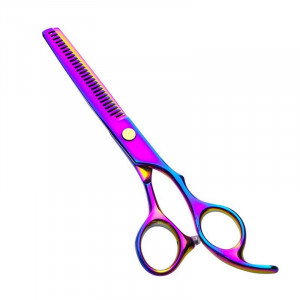 Set foarfeca de tuns si filat multicolor Milano marime 6" si piepten carbon clame pentru frizerie salon - Img 2