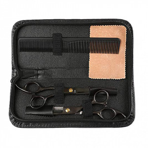Set foarfece de tuns si filat Ametis marime 6" negru cu geanta depozitare frizerie - Img 7