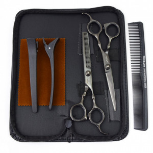 Set foarfece de tuns si filat Ghepard marime 6" Negru cu geanta depozitare frizerie - Img 1