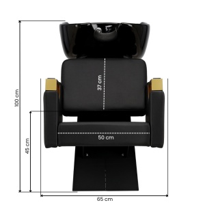 Set Mobilier frizerie cu 2 scaune coafor si scafa frizerie profesionala, negru cu auriu - Img 6