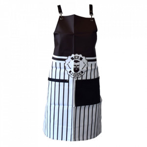 Sort ecopiele cauciucat complet frizerie barber unisex cu dungi, buzunare, alb negru