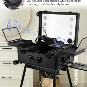 Statie machiaj portabila, profesionala, mare, LED, neagra, cu boxa, USB, Bluetooth, Radio - Img 8
