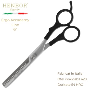 Foarfecă de Filat Profesională Henbor Ergo Academy Line 6.0" – 35 Dinți, Oțel Inoxidabil 420, 54 HRC, Fabricată în Italia